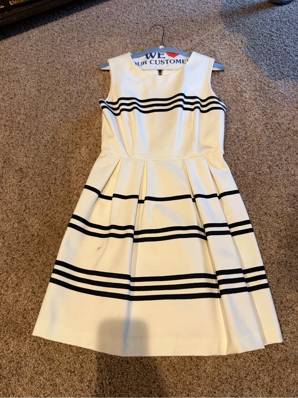 Lucy Paris Cream and Black Striped Fit-and-Flare Dress